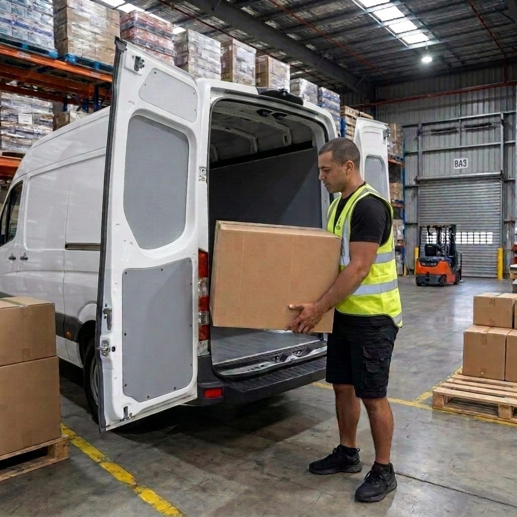 Bulky freight being handled in a warehouse